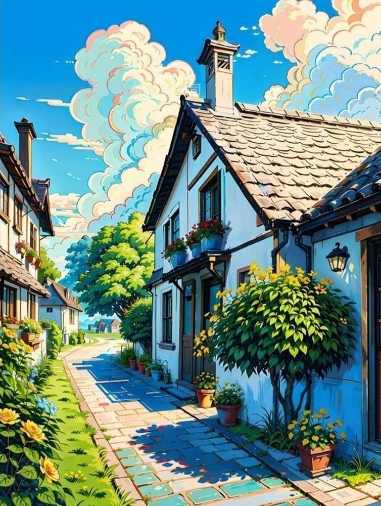 نقاشی الماسی رولی 30*40 طرح کوچه آرام و ویلایی کد 228