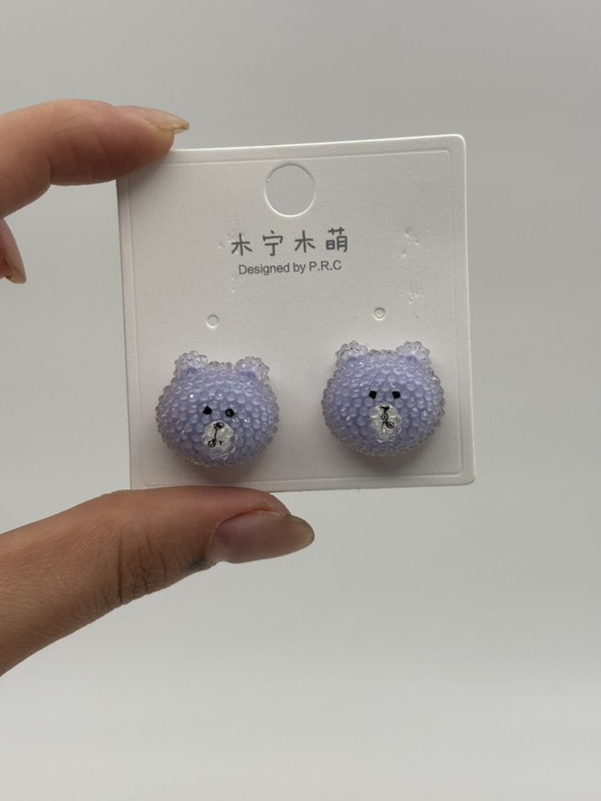 گوشواره فانتزی خرس لاین کریستالی یاسی کد 2205