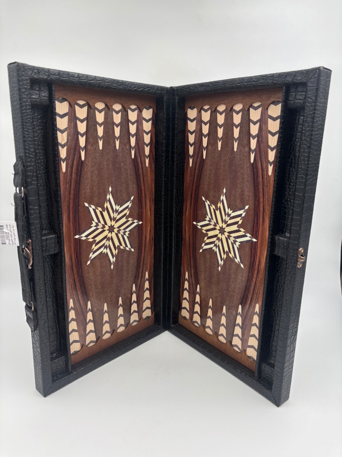 تخته نرد چرم جا مهره دار طرح داخل ستاره حصیری (پله ای) (بدون مهره) کد 9936