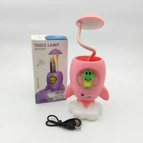 چراغ مطالعه و خواب جاقلمی دار راکت فضایی صورتی 16056