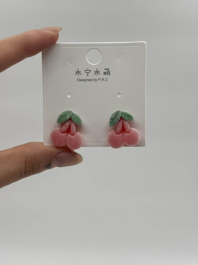 گوشواره فانتزی گیلاس مخملی کد 2205