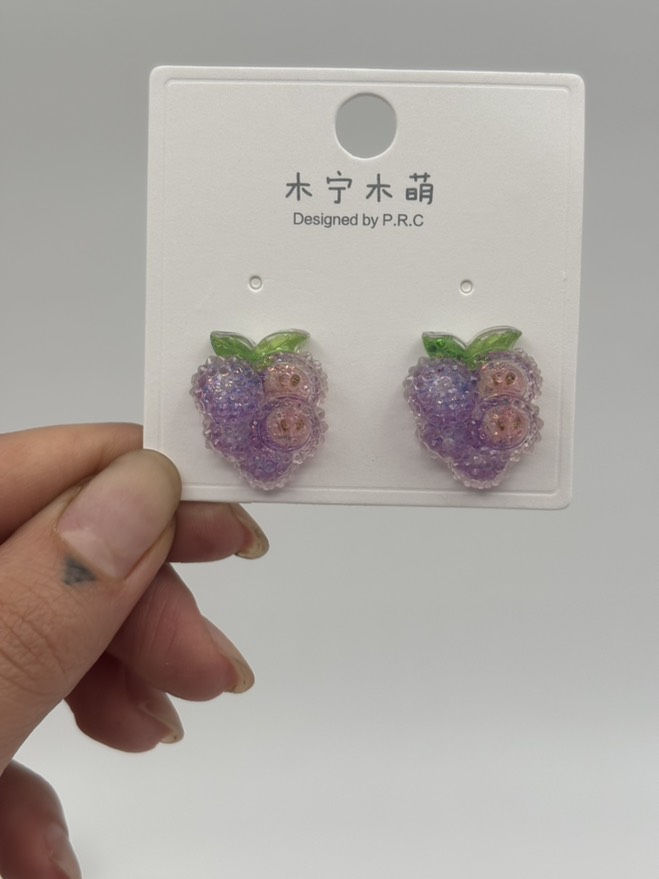 گوشواره فانتزی انگور کریستالی آبی کد 2205