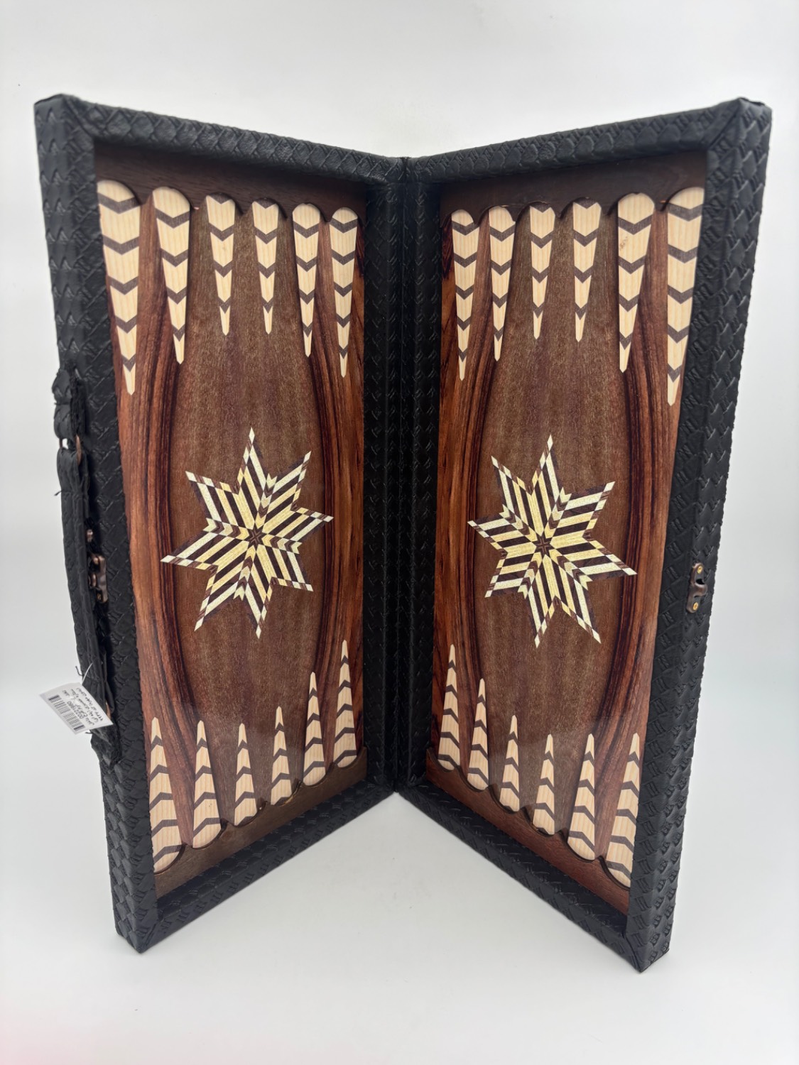 تخته نرد چرم طرح داخل ستاره حصیری (پله ای) (بدون مهره) کد 9937