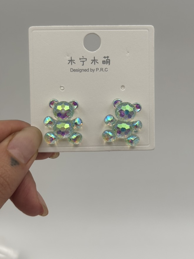 گوشواره فانتزی خرس الماسی سبز کد 2205