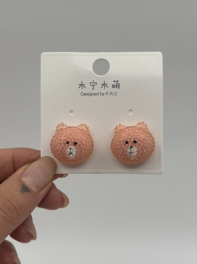 گوشواره فانتزی خرس لاین کریستالی کالباسی کد 2205