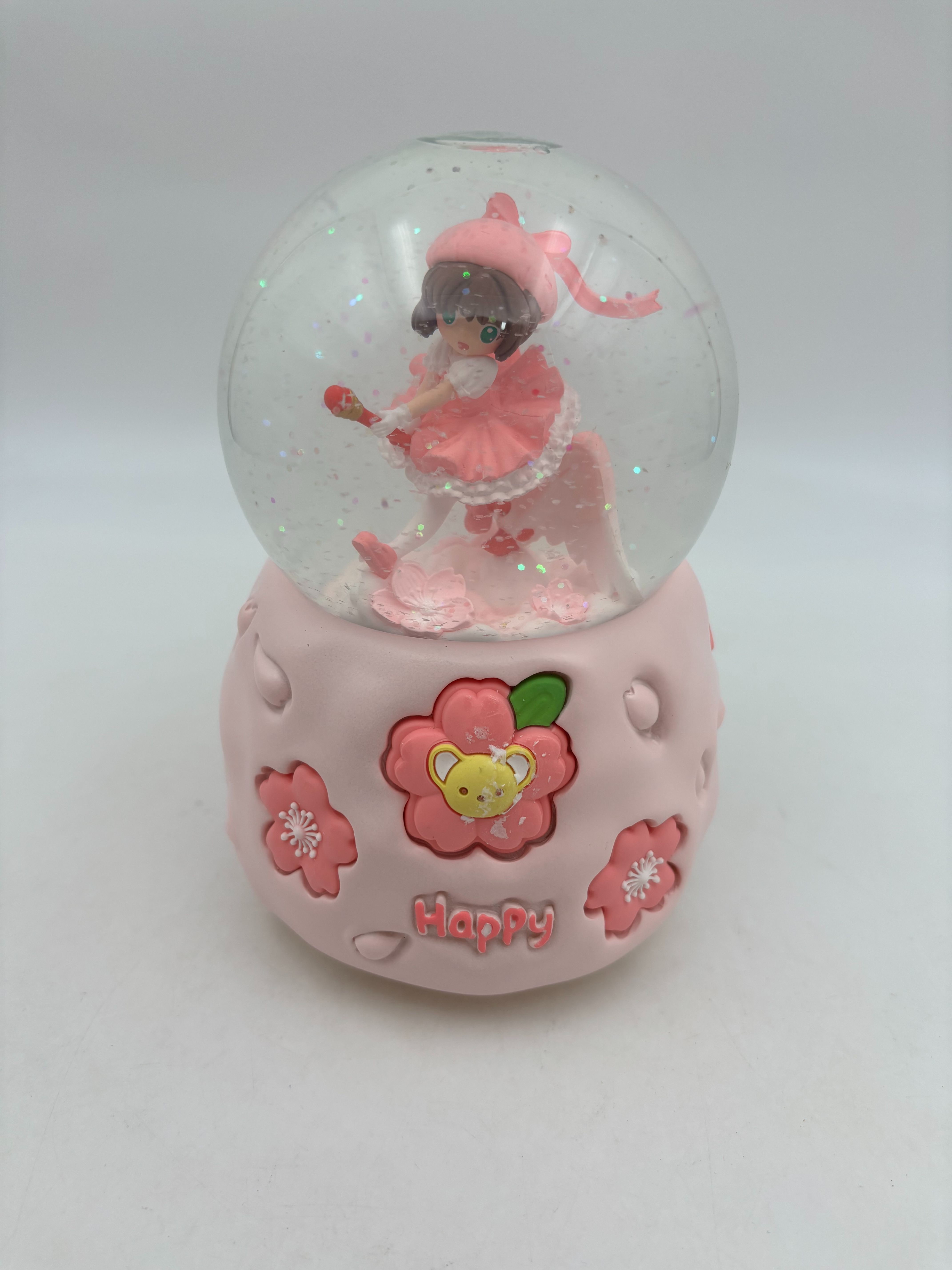 گوی پمپی بزرگ عروسک چرخان طرح دختر انیمه ای سوار بر چوب بالدار پایه