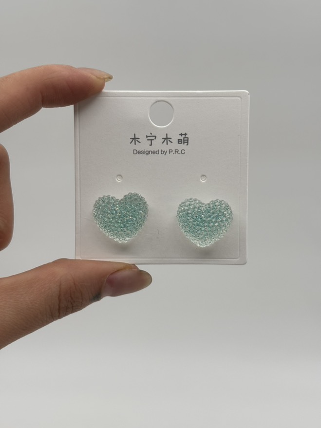 گوشواره فانتزی قلب کریستالی سبز آبی کد 2205