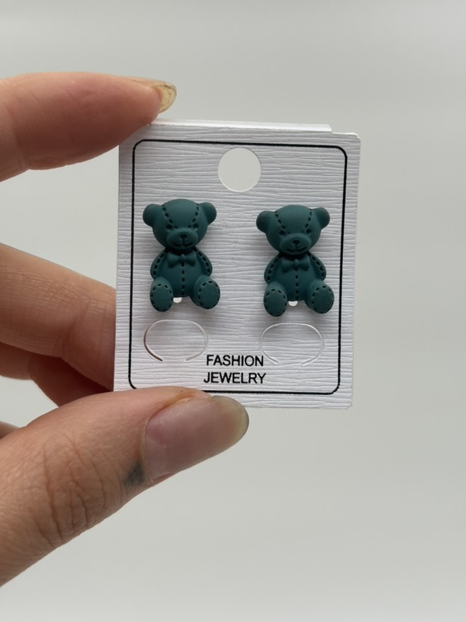 گوشواره فانتزی عروسک خرسی یشمی کد 2205