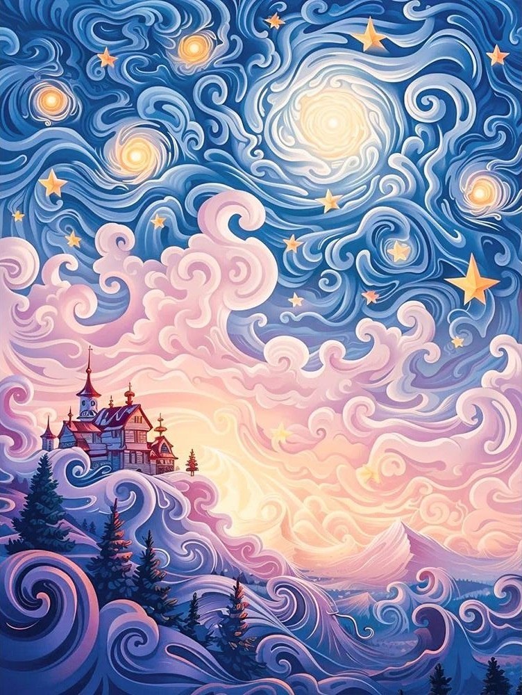 نقاشی الماسی رولی 30*40 طرح شب پر ستاره فانتزی کد 230
