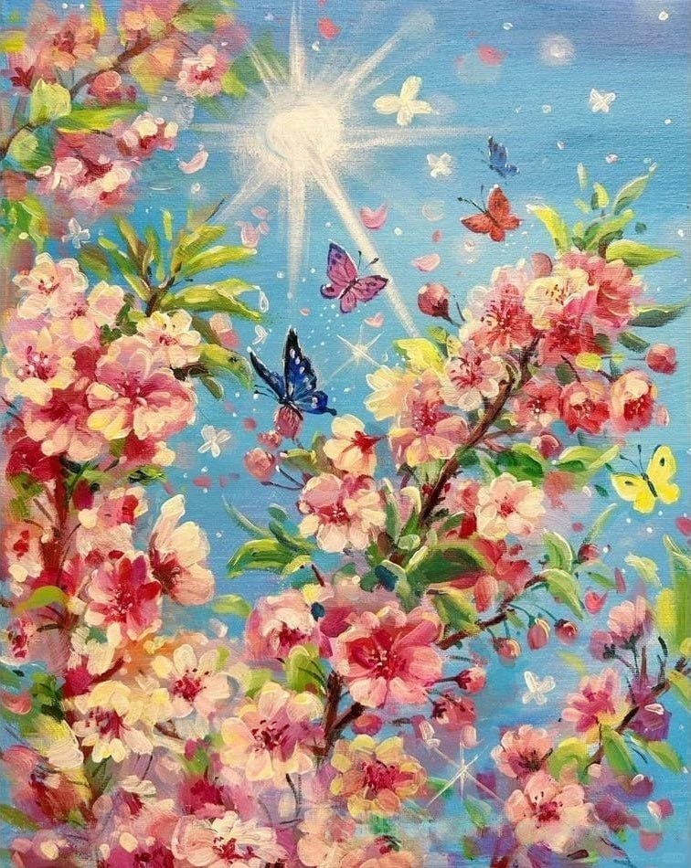 نقاشی الماسی رولی 30*40 طرح شکوفه بهاری و آفتاب کد 241