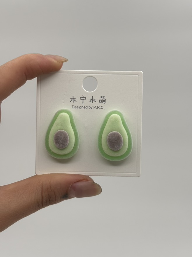 گوشواره فانتزی آووکادو مخملی کد 2205