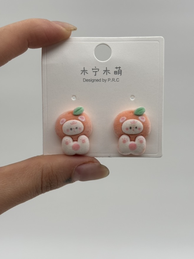 گوشواره فانتزی گربه پرتقالی مخملی کد 2205