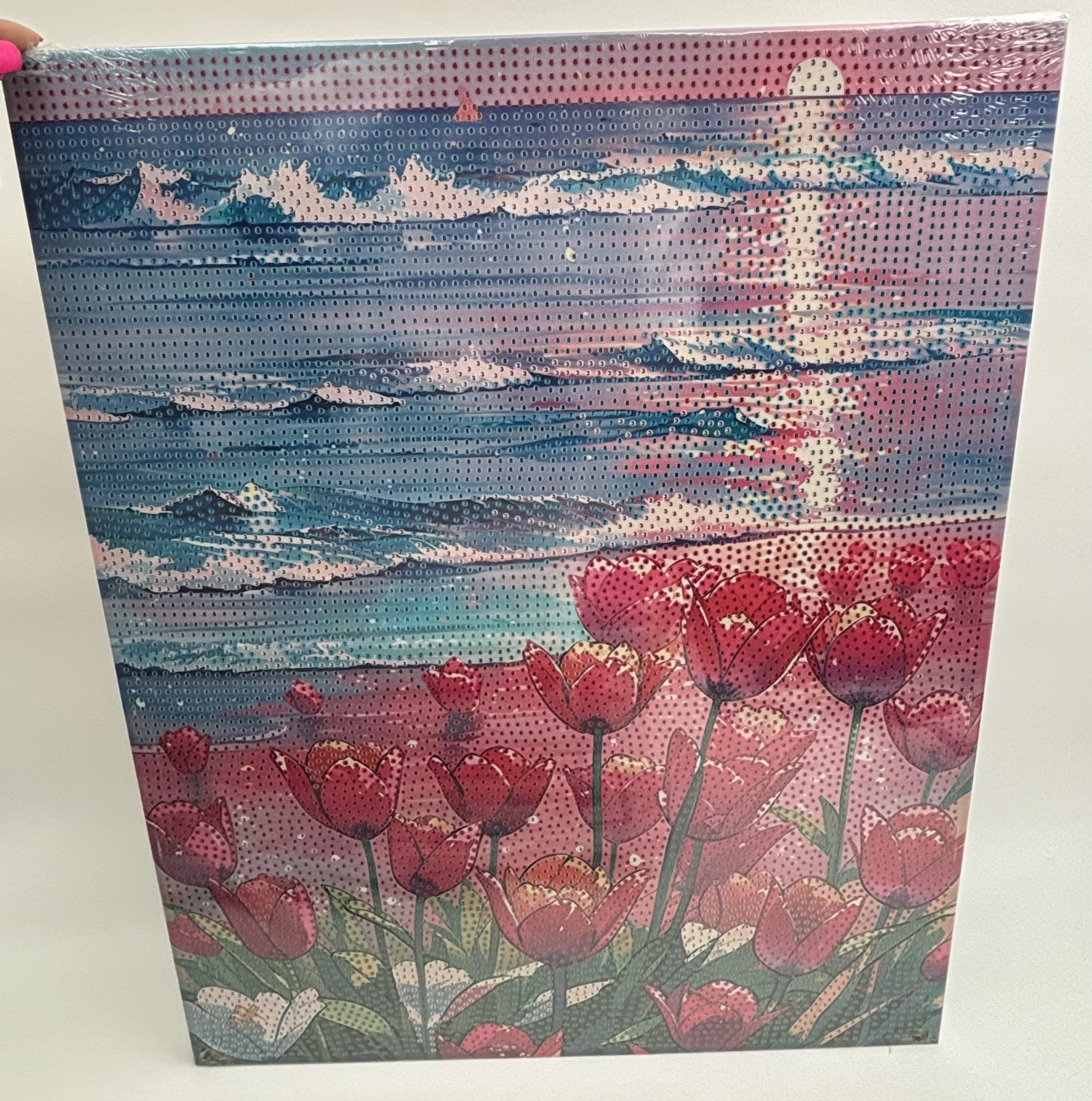 نقاشی الماسی بومی 40*50 طرح گل لاله و دریا