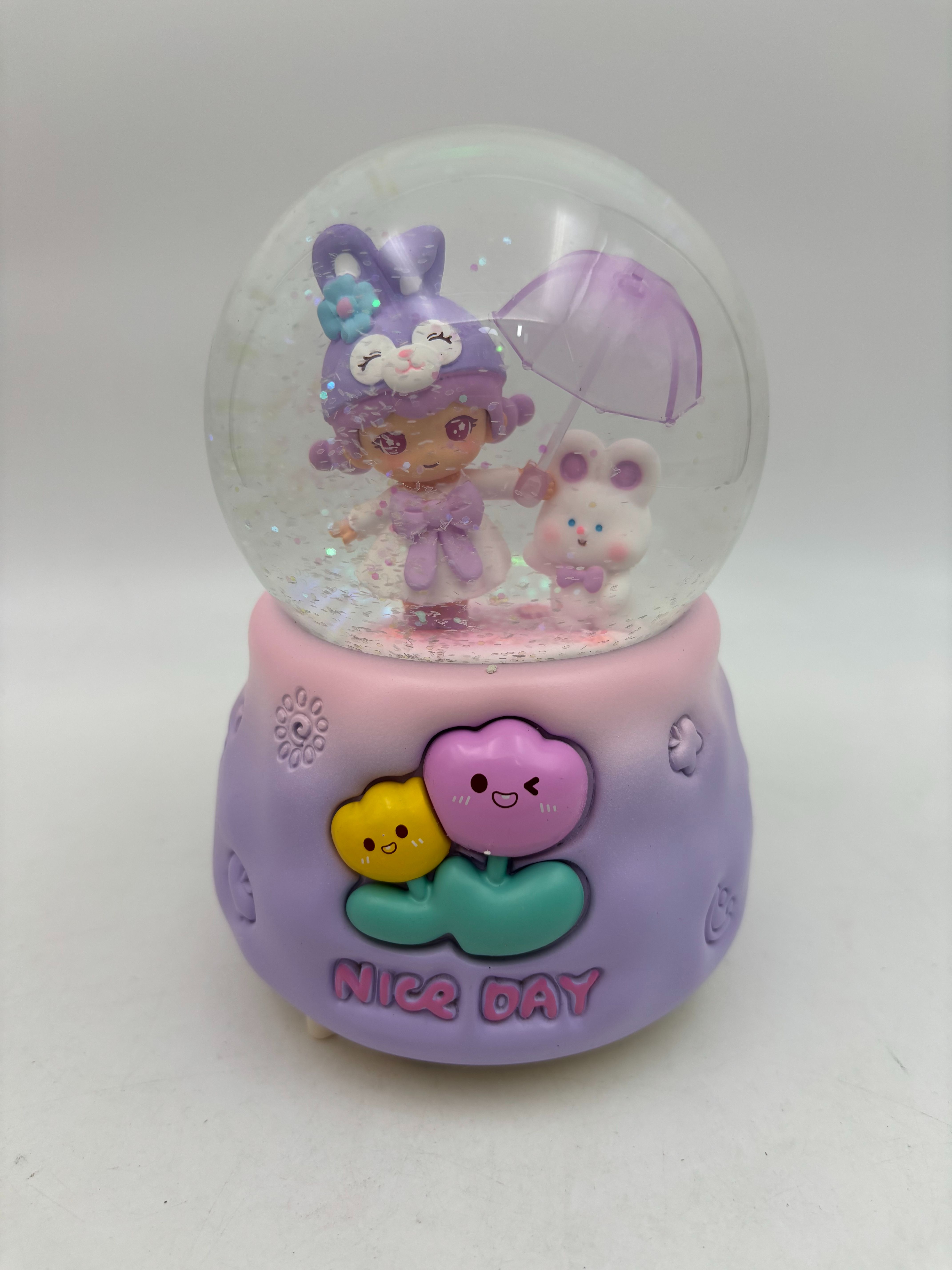 گوی پمپی بزرگ عروسک چرخان طرح دختر کلاه خرگوشی چتر بدست 2074