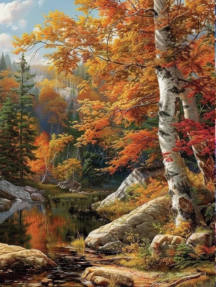 نقاشی الماسی رولی 30*40 طرح جنگل پاییزی کد 232