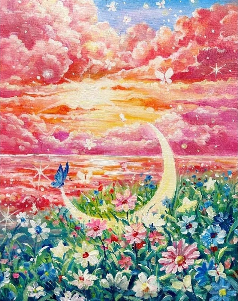 نقاشی الماسی رولی 30*40 طرح هلال ماه و پروانه ها کد 242