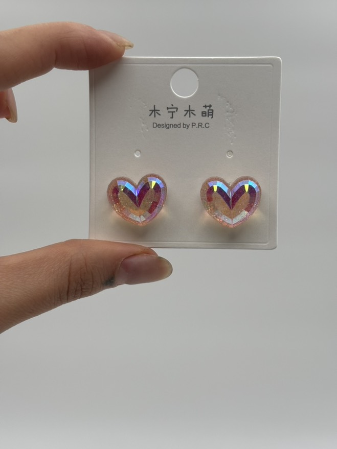 گوشواره فانتزی قلب الماسی گلبهی کد 2205