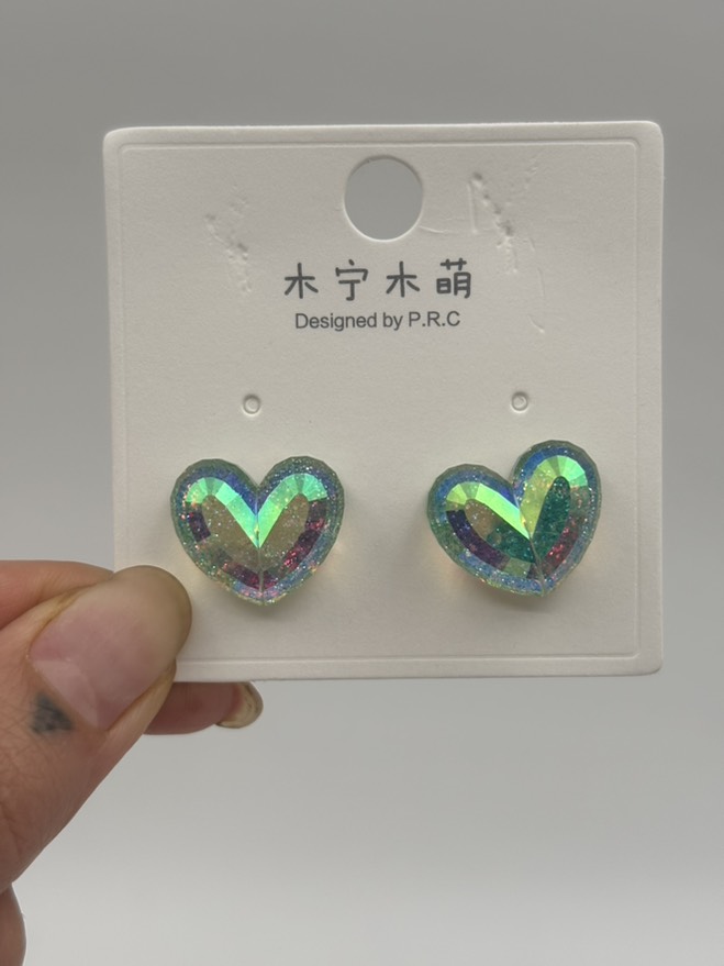 گوشواره فانتزی قلب الماسی سبز کد 2205