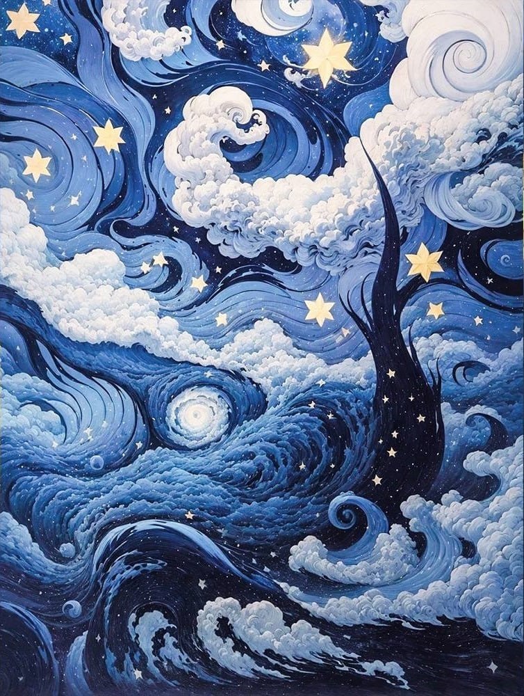 نقاشی الماسی رولی 30*40 طرح آسمان شب جادویی و مارپیچ کد 239