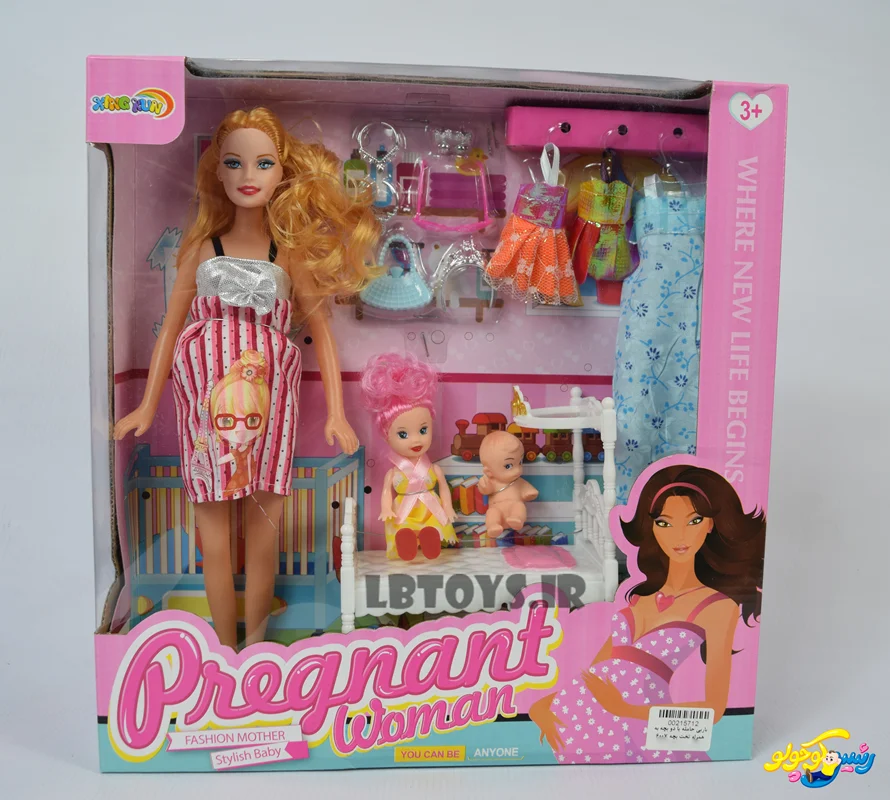 باربی حامله با دو بچه به همراه تخت بچه Barbie Pregnant Woman