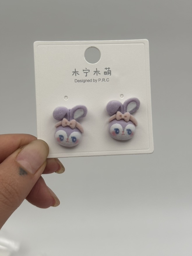 گوشواره فانتزی خرگوش بنفش پاپیونی مخملی کد 2205