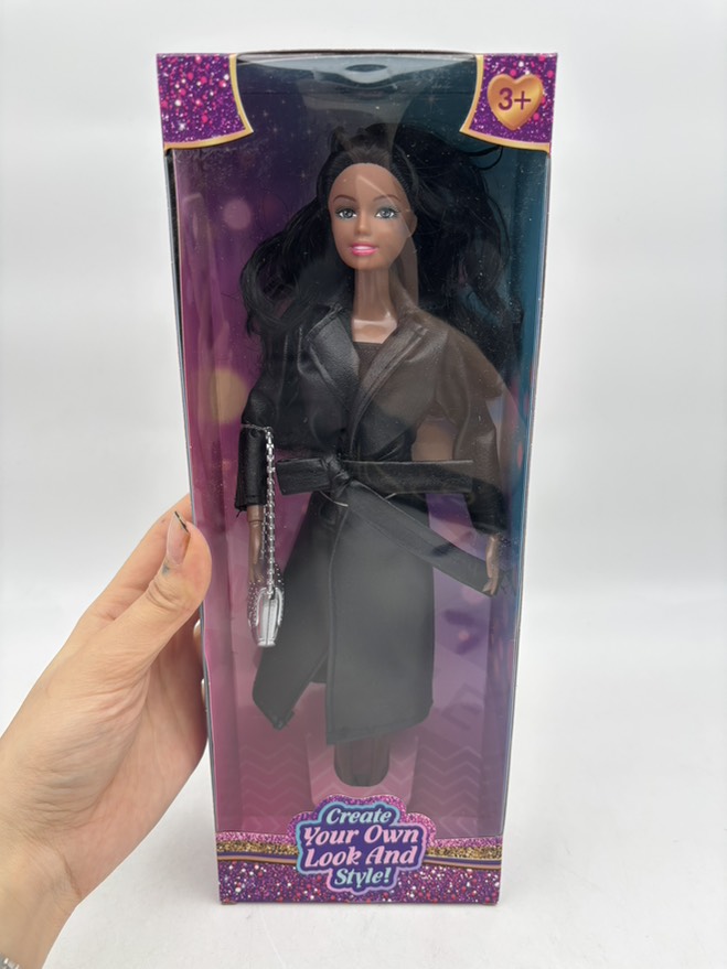 باربی آفریقایی تمام مفصل پالتو چرم مشکی 628